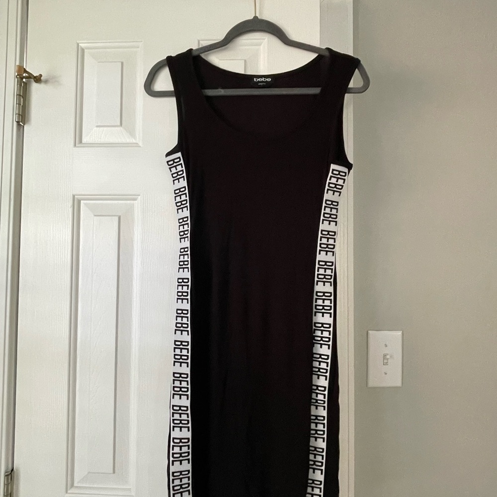 Bebe Black and White Logo Midi Dress